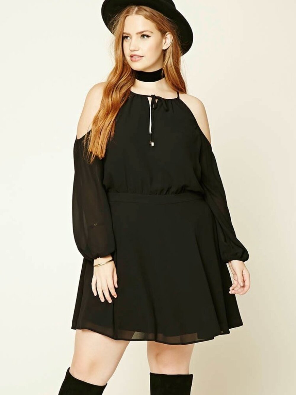 Forever 21 Plus Size Black Open-Shoulder Dress 1X